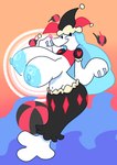 ball big_breasts big_nipples blue_nipples breasts clothing female fool's_hat glistening glistening_body glistening_nipples happy hat headgear headwear heart_symbol huge_breasts juggler juggling navel nipples pink_nose simple_background sky solo split_form sun sunset tail thick_thighs wave white_body poundfulpanda nintendo pokemon club_(motherfan31) generation_7_pokemon marine merfolk pokemon_(species) primarina