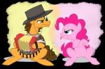 accordion blue_eyes brown_body brown_fur brown_hair clothing duo female feral fur green_eyes hair hat headgear headwear male musical_instrument pink_body pink_fur pink_hair poncho sitting tongue tongue_out fillyblue friendship_is_magic hasbro my_little_pony cheese_sandwich_(mlp) pinkie_pie_(mlp) earth_pony equid equine horse mammal pony 2014 absurd_res alpha_channel hi_res