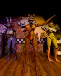 anthro bow_tie breasts brick_wall crossgender female group machine mtf_crossgender nipples nude trio wall_(structure) thegreenblacksoul five_nights_at_freddy's scottgames bonnie_(fnaf) chica_(fnaf) freddy_(fnaf) animatronic avian bear bird chicken galliform gallus_(genus) lagomorph leporid mammal phasianid rabbit robot 2024 3d_(artwork) 4:5 digital_media_(artwork) hi_res