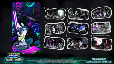 ambiguous_feral ambiguous_gender anthro baton black_clothing black_sky black_suit blue_eyes blue_hair bodypaint bottomwear bow_tie closed_smile clothed clothed_anthro clothed_female clothing crop_top crouching eyes_closed eyewear face_paint featureless_legs female female_anthro feral fern fully_clothed fully_clothed_anthro fully_clothed_female fur giving_gift glasses glowing_bodypaint grass green_bottomwear green_clothing green_crop_top green_shirt green_skirt green_topwear grey_body grey_bottomwear grey_clothing grey_hair grey_inner_ear grey_pants grey_shirt grey_topwear grey_vest group hair hillside holding_baton holding_object holding_tuning_fork lake larger_anthro larger_female light lily_pad long_ears looking_at_another magic magic_user midriff mitten_hands moon mouth_closed multicolored_body musical_note musical_symbol noseless number open_mouth open_smile open_suit outside pants plant purple_eyes round_glasses running shirt sitting sitting_on_ground size_difference skirt sky smaller_ambiguous smaller_feral smile smiling_at_another space_helmet spacecraft spacesuit storyboard suit symbol tan_body tan_inner_ear tan_skin teaching text title topwear tuning_fork vehicle vest white_body white_bow_tie white_fur year fabio_pochet mario_bros mario_plus_rabbids_sparks_of_hope nintendo raving_rabbids rayman_(series) ubisoft allegra_(mario_plus_rabbids) dorrie aquatic arthropod insect lagomorph mammal plesiosaur prehistoric_species rabbid reptile scalie 16:9 2023 4k absurd_res artist_name colored concept_art crossover digital_drawing_(artwork) digital_media_(artwork) english_description english_text hi_res lighting lineless official_art shaded widescreen