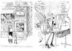 ambiguous_gender anthro blush boots bottomwear brick building cafe camo camo_bottomwear camo_clothing camo_pants camo_print chair clothed clothed_anthro clothed_female clothed_male clothing crowd detailed_background dialogue directional_arrow excited female flower footwear furniture group hand_holding high_heeled_boots high_heels laugh male menu on_chair outside pants pattern_bottomwear pattern_clothing pattern_pants plant rear_view sandals sharp_teeth shirt shoes sidewalk sign sitting sitting_on_chair smile speech_bubble standing standing_in_line sweater table tail teeth text thought_bubble topwear tree turtleneck vase anatola_howard_(maroonracoon) bunny_(anatola_howard) fox_(anatola_howard) amphibian antelope avian bird bovid canid canine canis columbid domestic_cat domestic_dog felid feline felis fox frog gastropod gazelle lagomorph leporid mammal mollusk pigeon rabbit snail worm 2022 absurd_res comic english_text hi_res monochrome traditional_media_(artwork)