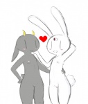 3_eyes armpit_hair blush body_hair breasts duo female female/female genitals heart_symbol horn multi_eye nipples nude open_mouth pussy simple_background white_background yattermang nan_quest ruby_quest nan_(nq) ruby_(rq) bovid caprine goat lagomorph leporid mammal rabbit