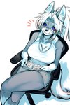 anthro book bottomwear breasts chair cheek_tuft chest_tuft claws cleavage clothed clothing crossed_legs eyebrows eyelashes eyewear facial_tuft female fingers fur furniture glasses grey_body grey_bottomwear grey_clothing grey_fur grey_shorts hair holding_book holding_object kemono long_hair on_chair shirt shorts simple_background sitting sitting_on_chair smile solo tank_top topwear tuft white_body white_clothing white_fur white_hair white_shirt white_tank_top white_topwear ookamiwaho okami_bark canid canine canis mammal wolf 2:3 digital_media_(artwork) hi_res