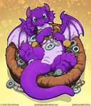 ambiguous_gender bolt_(fastener) feral green_eyes lying nut_(hardware) on_back paper_clip purple_body solo tail wings o-kemono mythology dragon mythological_creature mythological_scalie scalie 2020