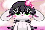 accessory anthro black_hair blush bow_ribbon female fur green_eyes hair hair_accessory hair_bow hair_ribbon ribbons simple_background solo white_body white_fur young young_anthro young_female smurli fifi_(smurli) lagomorph leporid mammal rabbit