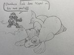 anthro big_butt blush bottomwear bottomwear_down butt clothed clothing duo embarrassed fin male mohawk pants pants_down partially_clothed text pooncartoonist nintendo splatoon animal_humanoid cephalopod cephalopod_humanoid fish humanoid inkling marine marine_humanoid mollusk mollusk_humanoid salmonid_(splatoon) 4:3 english_text hi_res sketch traditional_media_(artwork)