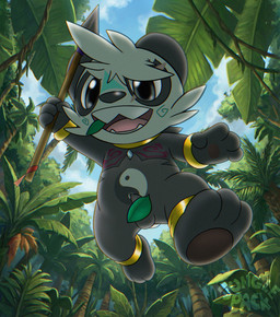 anthro balls day foreskin forest genitals gold_(metal) gold_jewelry humanoid_genitalia humanoid_penis jewelry jungle leaf male markings melee_weapon outside penis plant polearm slightly_chubby solo spear tree tribal tribal_markings unretracted_foreskin weapon young ai_assisted ai_generated_background tribaldragon nintendo pokemon generation_6_pokemon pancham pokemon_(species) absurd_res hi_res