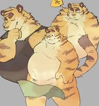 angry anthro belly big_belly clothing convenient_censorship eyes_closed humanoid_hands kemono male moobs multiple_poses overweight overweight_male pose shirt solo topwear towel ginnosuke felid mammal pantherine tiger 2023 hi_res