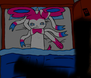 anthro bed bodily_fluids bow_ribbon ceiling_fan cellphone depression electric_fan electronics furniture lying lying_on_bed male multi_nipple nipples on_back on_bed phone ribbons_(anatomy) sad smartphone solo tail tears shicken_sugget64 nintendo pokemon eeveelution generation_6_pokemon pokemon_(species) sylveon hi_res