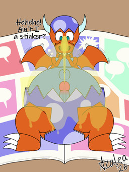 belly big_belly bodily_fluids card eggshell genital_fluids genitals grin male navel peeing peeing_on_viewer penis sharp_teeth simple_background smile solo teeth toony urine urine_stream watersports yu-gi-oh_card flamingazalea european_mythology mythology yu-gi-oh! manga_ryu-ran dragon duel_monster mythological_creature mythological_scalie scalie western_dragon winged_dragon 3:4 comic digital_media_(artwork) hi_res