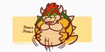 2017 2_horns anthro armband belly belly_jiggle belly_scales big_belly black_eyes bowser bracelet collar collar_only countershade_face countershade_scales countershade_tail countershade_torso countershading digital_media_(artwork) eyebrows fangs flat_colors front_view green_body green_scales hair hand_on_belly holding_belly horn jewelry jiggling koopa male mario_bros motion_lines musclegut muscular muscular_anthro muscular_male nintendo nude onomatopoeia open_mouth open_smile overweight overweight_anthro overweight_male pecs pink_tongue red_eyebrows red_hair reptile scales scalie shell signature smile solo sound_effects spiked_armband spiked_bracelet spiked_collar spiked_shell spikes spikes_(anatomy) tail tan_body tan_countershading tan_scales teeth text themongrel tongue tongue_out toony yellow_body yellow_scales