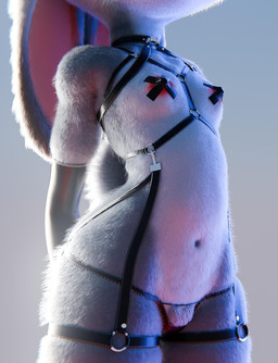 anthro arched_back armwear breasts close-up clothed clothing collar ears_down faceless_character faceless_female female fur grey_background grey_body hands_behind_back harness latex latex_armwear latex_clothing leather leather_harness leather_strap legs_together multicolored_body multicolored_fur navel nipple_tape o-ring pasties pivoted_ears pubes simple_background skimpy small_breasts solo standing straps submissive submissive_female tape three-quarter_view torso_shot two_tone_body two_tone_fur underwear pochemu disney zootopia judy_hopps lagomorph leporid mammal rabbit 2024 3d_(artwork) digital_media_(artwork) hi_res