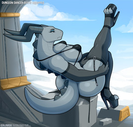 anthro armwear big_breasts biped black_armwear black_bra black_clothing black_elbow_gloves black_footwear black_gloves black_handwear black_high_heels black_legwear black_thigh_highs black_underwear bra breasts butt clothed clothing detailed_background elbow_gloves eyelashes female footwear garter_straps glistening glistening_body gloves grey_body handwear high_heels legwear lingerie mature_female outside platform_footwear platform_heels pupils shoes solo stockings tail text thick_thighs thigh_highs underwear white_eyes colarix microsoft mythology the_elder_scrolls milfnir dragon mythological_creature mythological_scalie scalie 2025 absurd_res hi_res url