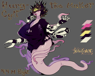 big_breasts bottomless breasts clothed clothing crab_claw dark_hair eldritch female glowing glowing_eyes horn hurg_cylt_(nihilishn) multi_arm multi_eye multi_limb nipple_outline not_furry pink_body robotic_arm shirt shirt_only solo tentacles thick_thighs topwear topwear_only wide_hips yellow_eyes nihilishn alien alien_humanoid deity eldritch_being eldritch_humanoid humanoid hi_res