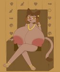 anthro bent_legs big_breasts bracelet breasts breasts_on_lap chair clothing crossed_legs ear_piercing ear_ring egyptian female footwear furniture gold_(metal) heart_symbol huge_breasts hyper hyper_breasts jewelry leg_over_shin looking_at_viewer necklace nipples piercing ring_piercing sandals shoes sitting solo throne yellow_eyes wafflecat domestic_cat felid feline felis mammal 5:6 hi_res