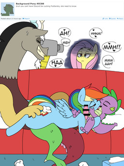 anthro anthro_on_feral bestiality camera cuckold cuckquean female feral feral_on_feral furniture group group_sex hair kissing male male/female mmf_threesome multicolored_hair pink_hair rainbow_hair sex sofa sofa_sex text threesome trio video_camera wings young php137 friendship_is_magic hasbro my_little_pony mythology discord_(mlp) fluttershy_(mlp) rainbow_dash_(mlp) spike_(mlp) chimera draconequus dragon equid equine horse mammal mythological_creature mythological_equine mythological_scalie pegasus pony scalie censored english_text hi_res