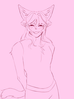 big_ears boxers_(clothing) boxers_only cat_tail chest_tuft clothed clothing fur hair long_hair looking_at_viewer male pink_body pink_fur shirtless smile smiling_at_viewer solo tail topless tuft underwear underwear_only bugzthepug macktus absurd_res hi_res