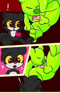 fellatio female feral male oral penile sex young conditional_dnp theyiff canid canine canis domestic_dog mammal mephitid skunk comic hi_res