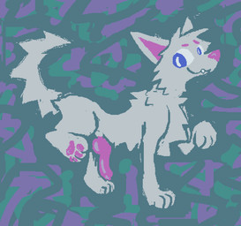 abstract_background anatomically_correct anatomically_correct_genitalia anatomically_correct_penis animal_genitalia animal_penis blue_eyes canine_genitalia canine_penis erection feral fur genitals grey_body grey_fur knot knotted_penis male penis pink_nose solo demensa canid canine canis domestic_dog mammal 2025 full-length_portrait hi_res portrait