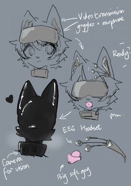 anthro biped bit_gag black_latex camera collar drone earbuds electronics eyewear eyewear_on_head femboy gag goggles goggles_on_head headphones latex male submissive submissive_anthro submissive_male iniratua canid canine fox mammal 2024 hi_res