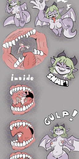 anthro breasts butt comic_panel female female/female macro micro mouth_play nude oral_vore safe_vore swallowing tongueplay vore kazal.meow mythology bovid bovine cattle dragon mammal mythological_creature mythological_scalie scalie absurd_res hi_res