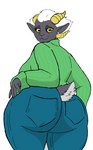 big_butt bottomwear butt clothing curvy_figure denim denim_bottomwear denim_clothing female freckles goat_tail green_clothing green_sweater green_topwear hair horizontal_pupils horn humanoid_pointy_ears jeans mature_female pants pearl_ear_ring pointy_ears pupils solo sweater thick_thighs topwear voluptuous white_hair wide_hips yellow_eyes quidhansed meredith_(quidhansed) bovid caprine caprine_demon demon demon_humanoid goat_demon humanoid mammal