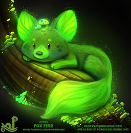 ambiguous_gender bioluminescence black_background black_eyes branch feral fungus fur glowing glowing_body glowing_fur green_body green_fur humor in_tree mushroom night plant pun quadruped simple_background solo text tree visual_pun wood piper_thibodeau canid canine elemental_creature fox fungi_fauna mammal 2018 digital_media_(artwork) digital_painting_(artwork) english_text painting_(artwork) url watermark