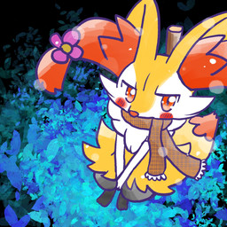 accessory ambiguous_anthro ambiguous_gender anthro biped blush blush_stickers digitigrade dipstick_tail flower flower_in_hair front_view hair hair_accessory hands_together high-angle_view looking_at_viewer looking_up looking_up_at_viewer markings object_in_tail plant simple_background snout solo standing stick stick_in_tail tail tail_markings annyui0611 nintendo pokemon braixen canid generation_6_pokemon mammal pokemon_(species) 1:1 2024 digital_drawing_(artwork) digital_media_(artwork) full-length_portrait hi_res portrait