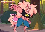 2_horns 2_toes abs ambiguous_gender anthro bottomwear claws clothing crop_top denim denim_bottomwear denim_clothing feet fingernails fusion gem hair horn jeans muscular nails pants ponytail shirt smile solo style_emulation toes toony topwear thediamond637 cartoon_network steven_universe fan_character jasper_(steven_universe) peach_quartz_(thediamond637) steven_quartz_universe alien gem_(species) gem_fusion quartz_(gem_species) hi_res