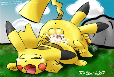 3_toes ambiguous_gender ambiguous_penetrated anal anal_penetration anus back_markings balls biped black_ears black_eyebrows blue_sky bodily_fluids breath brown_body brown_fur brown_markings brown_tail butt cleft_tail cum cum_inside dark_eyebrows day detailed_background dipstick_ears duo ear_markings erection eyebrows eyes_closed facial_markings feet feral feral_on_feral feral_penetrated feral_penetrating feral_penetrating_feral fur genital_fluids genitals grass head_markings intraspecies lidded_eyes lying male male/ambiguous male_penetrating male_penetrating_ambiguous markings monotone_balls monotone_butt monotone_genitals monotone_penis multicolored_body multicolored_ears multicolored_fur multicolored_tail nude on_front on_grass on_ground open_mouth outside panting penetration penile penile_penetration penis penis_in_ass pink_tongue plant plantigrade red_cheeks red_penis rock sex sky sweat tail tears text toes tongue top_hole two_tone_ears two_tone_tail white_text year yellow_balls yellow_body yellow_butt yellow_ears yellow_face yellow_feet yellow_fur yellow_tail conditional_dnp insomniacovrlrd nintendo pokemon generation_1_pokemon mammal pikachu pokemon_(species) rodent 2007 artist_name copyright_name signature