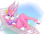 3_toes bikini breasts cleavage clothed clothing feet female half-closed_eyes narrowed_eyes nipple_outline solo swimwear toes two-piece_swimsuit minxydoodle tiny_toon_adventures tiny_toons_looniversity warner_brothers babs_bunny lagomorph leporid mammal rabbit hi_res