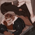 after_sex afterglow ahegao anthro anthro_on_anthro balls bareback bent_leg bodily_fluids bottomless bottomless_anthro bottomless_male butt clothed clothing collared_shirt cum cum_drip cum_in_ass cum_inside cum_on_butt cum_string desk dress_shirt dripping duo erection eye_roll eyebrows fur furniture genital_fluids genitals glans grey_background hat headgear headwear humanoid_genitalia humanoid_penis jacket looking_pleasured lying male male/male nails narrowed_eyes on_desk on_front open_mouth open_smile penis shirt simple_background smile solo_focus standing suit_jacket table teeth tongue tongue_out topwear tuft whiskers shtarfish blacksad john_blacksad weekly domestic_cat felid feline felis least_weasel mammal mustelid musteline true_musteline weasel 1:1 2025 hi_res signature