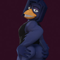 alternative_fashion anthro arm_tuft big_butt bottomless butt butt_grab clothed clothing eyeliner goth hand_on_butt jewelry makeup male necklace shirt smile solo tank_top topwear tuft markmurders markmurders_(character) avian bird corvid corvus_(genus) crow oscine passerine 1:1 3d_(artwork) digital_media_(artwork)