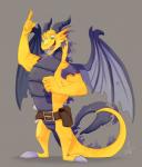 anthro belt male scales smile solo standing tail wings yellow_body yellow_scales disturbed-mind activision mythology spyro_reignited_trilogy spyro_the_dragon the_legend_of_spyro volteer dragon mythological_creature mythological_scalie scalie absurd_res hi_res