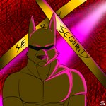 anthro black_outline intimidation male muscular nightclub outline solo sergld subwoolfer canid canine canis mammal wolf 1:1 absurd_res digital_media_(artwork) half-length_portrait hi_res portrait