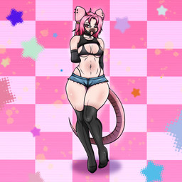 alternative_fashion anthro black_clothing boots breasts clothed clothed_anthro clothed_female clothing ear_piercing ear_ring eyelashes female footwear goth hair high_boots high_heeled_boots high_heels legwear long_eyelashes looking_at_viewer navel navel_piercing one_eye_closed piercing pink_hair ring_piercing shoes small_waist solo tail thick_thighs thigh_boots thigh_highs thong_straps tongue tongue_out tongue_piercing wide_hips wink winking_at_viewer zal_el frankie_ratfood mammal murid murine rat rodent 1:1 absurd_res hi_res