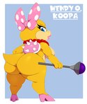 big_breasts big_butt blue_eyes bow_ribbon breasts butt clothing female footwear high_heels holding_object huge_butt jewelry looking_at_viewer looking_back necklace non-mammal_breasts nude pink_clothing pink_footwear shell shoes shows side_boob simple_background tail thick_thighs wand bigdon1992 mario_bros nintendo koopaling wendy_o._koopa koopa scalie 2023 character_name hi_res