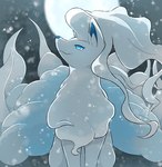 ambiguous_gender blue_body blue_eyes blue_fur feral fur looking_at_viewer quadruped smile snow solo white_body white_fur rumine nintendo pokemon alolan_form alolan_ninetales generation_7_pokemon pokemon_(species) regional_form_(pokemon)