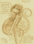 anthro breasts butt english_text female hair king-cheetah lizard long_hair looking_at_viewer looking_back monochrome non-mammal_breasts nude reptile scalie simple_background sketch solo spots standing teela_smothers text white_background