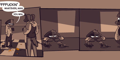 alcohol angry annoyed anthro bar beverage dialogue digit_ring droopy_tail duo flower giving_up jewelry male plant profanity ring sad sitting spilled_drink text wedding_ring vanilla_candy amelia_is_calling canid canine canis domestic_cat domestic_dog felid feline felis mammal comic english_text hi_res restricted_palette