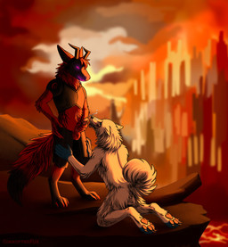 animal_genitalia anthro balls bodily_fluids cum duo fellatio fur genital_fluids genitals horn kneeling knot machine male male/male masturbation oral pawpads penile sex standing tail white_body white_fur corruptedfox canid canine canis domestic_dog mammal nordic_sled_dog protogen samoyed spitz hi_res