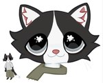 :3 ambiguous_gender anthro black_body black_fur bottomwear clothing fur grey_eyes inner_ear_fluff pants scarf shirt solo t-shirt topwear tuft churasha hasbro littlest_pet_shop domestic_cat felid feline felis mammal tuxedo_cat hi_res