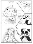 anthro clothed clothing duo fantasy fur knight male navel simple_background slightly_chubby text warrior young young_anthro wintersink bear giant_panda mammal murid murine rat rodent 3:4 comic english_text hi_res monochrome