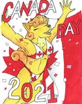 anthro bikini breasts celebration clothing female happy holidays jumping party pokemorph solo swimwear two-piece_swimsuit nyghtmar3 canada_day nintendo pokemon ingrid_(nyghtmar3) canid canine fox generation_1_pokemon mammal pokemon_(species) shiny_pokemon vulpix hi_res