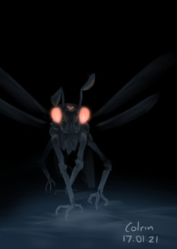 4_arms 4_wings all_fours antennae_(anatomy) anthro crawling dark female glowing glowing_eyes looking_at_viewer mandibles multi_arm multi_limb multi_wing neck_tuft open_mouth red_eyes solo tuft wings colrin_(artist) hara_(colrin) arthropod hymenopteran insect wasp hi_res