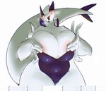 2022 5_fingers anthro anthrofied areola belly big_breasts blush bodily_fluids breasts camel_toe chromatic_aberration clothing covering covering_breasts female fingers generation_2_pokemon genitals hi_res holding_breast huge_breasts huge_thighs lc79510455 legendary_pokemon leotard lugia mostly_nude nintendo pink_areola pokemon pokemon_(species) pokemorph pussy simple_background slightly_chubby slightly_chubby_female solo sweat sweatdrop thick_thighs white_body