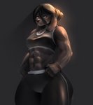 abs anthro athletic athletic_anthro athletic_female athletic_wear bra clothing deltoids female hair hair_bun muscular muscular_female simple_background solo sports_bra underwear workout_clothing dexie93 lagomorph mammal hi_res monochrome