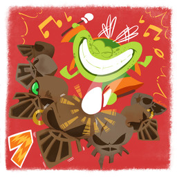 ambiguous_gender anthro bone border clothed clothed_anthro clothed_male clothing drumming duo eyes_closed featureless_feet feet flying green_body green_clothing green_eyes green_robe green_skin holding_drumstick holidays light machine male male_anthro missing_eye mitten_hands motion_lines musical_note musical_symbol noseless number red_background robe simple_background skull symbol text toothy_smile translucent translucent_wings white_border wings raygirl christmas rayman_(series) ubisoft murfy arthropod greenbottle insect robot 1:1 2020 colored digital_drawing_(artwork) digital_media_(artwork) english_description english_text lighting lineless shaded signature