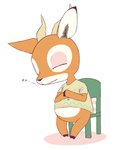 ambiguous_gender anthro bottomless chair clothed clothing furniture simple_background sitting sleeping solo derfisch animal_crossing nintendo beau_(animal_crossing) antelope bovid mammal hi_res