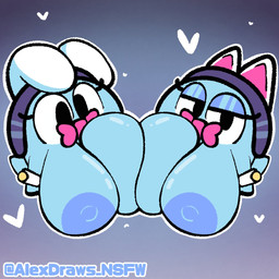 accessory areola big_areola big_breasts blue_body breast_play breasts duo fake_cat_ears fake_ears fake_rabbit_ears female floating_head_creature heart_symbol huge_breasts looking_at_viewer nipples not_furry nude seductive simple_background alexdraws mario_bros nintendo paper_mario lahla_(mario) peeka_(mario) boo_(mario) ghost spirit 1:1 hi_res sibling_(lore) sister_(lore) sisters_(lore) twins_(lore)